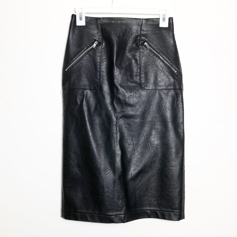 Zara Basic Faux Leather Pencil Knee Length Skirt
